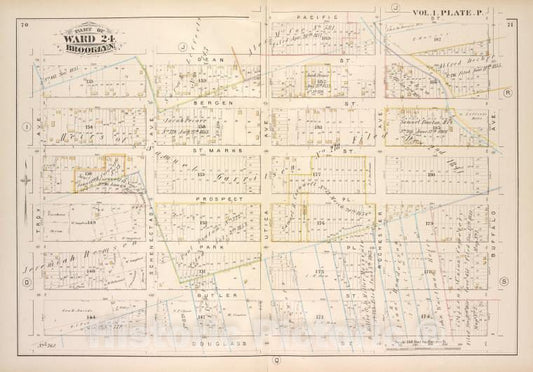 Historic Map - 1880 Brooklyn (New York, N.Y.), Dean St Pacific St Buffalo Ave, Douglass St Troy Ave; - Vintage Wall Art
