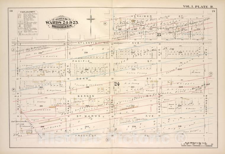 Historic Map - 1880 Brooklyn (New York, N.Y.), Atlantic, Herkimer Hopkinson, Prospect Pl, Buffalo ; Pacific Dean Bergen Marks, Ralph, Howard, Saratoga A - Vintage Wall Art