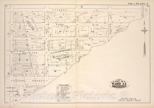 Historic Map - 1880 Brooklyn (New York, N.Y.), Prospect Pl, Hopkinson Ave, City Line, Buffalo Ave; - Vintage Wall Art