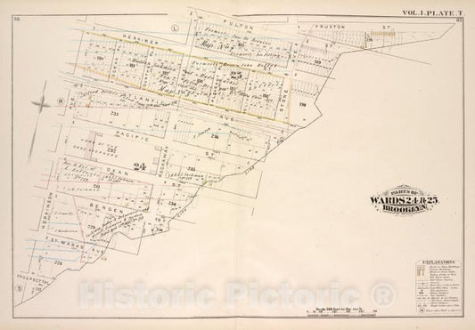 Historic Map - 1880 Brooklyn (New York, N.Y.),Herkimer St Rockaway Ave, Fulton St Truxton St City Line, Prospect Pl, Hopkinson Ave; Atlantic Ave, Pacific St - Vintage Wall Art