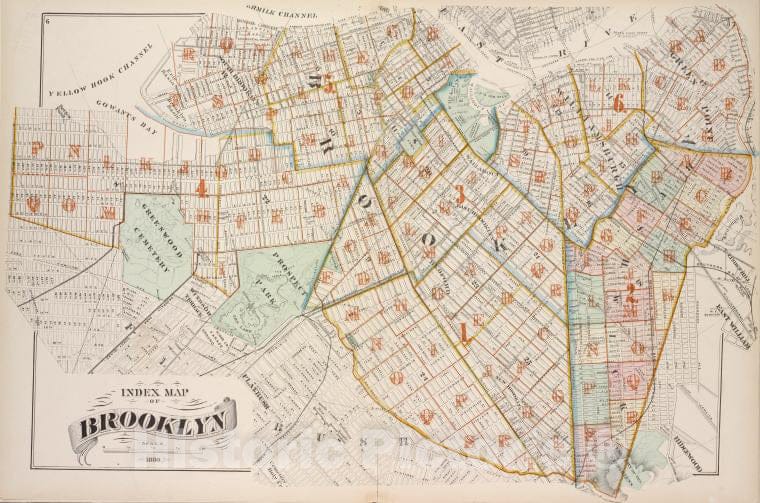 Historic 1880 Map - Index Map Of Brooklyn - Brooklyn (New York, N.Y.) - New York (State) - Volume 2 - Vintage Wall Art