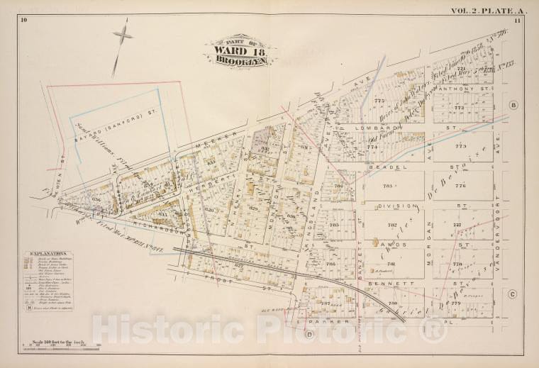 Historic Map - 1880 Brooklyn (New York, N.Y.),Bayard St Meeker Ave, Vandervoort Ave, Parker Pl, Kingsland Ave, Frost St Humboldt Ave, Richardson St Ewen St; - Vintage Wall Art