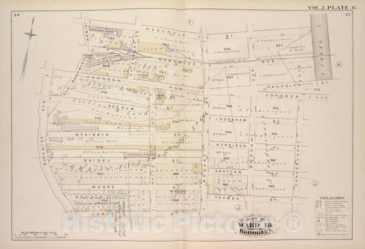 Historic Map - 1880 Brooklyn (New York, N.Y.),Meserole St Canal, Randolph St Johnson Aver, Vandervoort Ave, Thames St Varet St Bushwick Ave, Old Bushwick Ave; - Vintage Wall Art