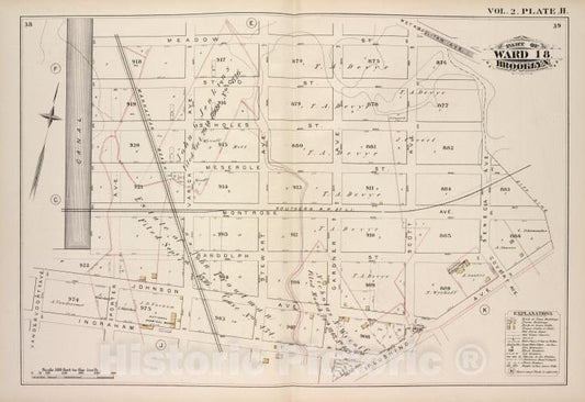 Historic Map - 1880 Brooklyn (New York, N.Y.), Meadow St Metropolitan Ave, City Line, Flushing Ave, Ingraham St Vandervoort Ave, Canal; - Vintage Wall Art