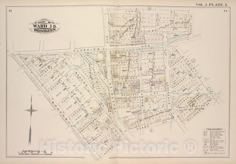 Historic Map - 1880 Brooklyn (New York, N.Y.), Flushing Ave, Bushwick Ave, Varet St Bogart St Central Ave, Melrose St Adams St Broadway; - Vintage Wall Art