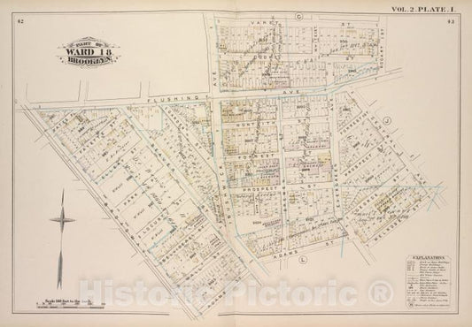 Historic Map - 1880 Brooklyn (New York, N.Y.), Flushing Ave, Bushwick Ave, Varet St Bogart St Central Ave, Melrose St Adams St Broadway; - Vintage Wall Art