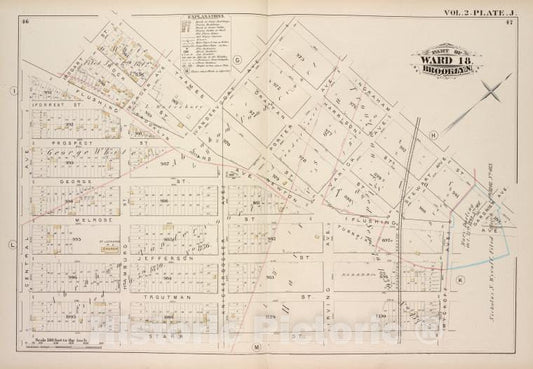 Historic Map - 1880 Brooklyn (New York, N.Y.),Bogart St Thames St Vandervoort Aver, Ingraham St Gardner Aver, Flushing Ave, Wyckoff Ave, Starr St Central Ave; - Vintage Wall Art