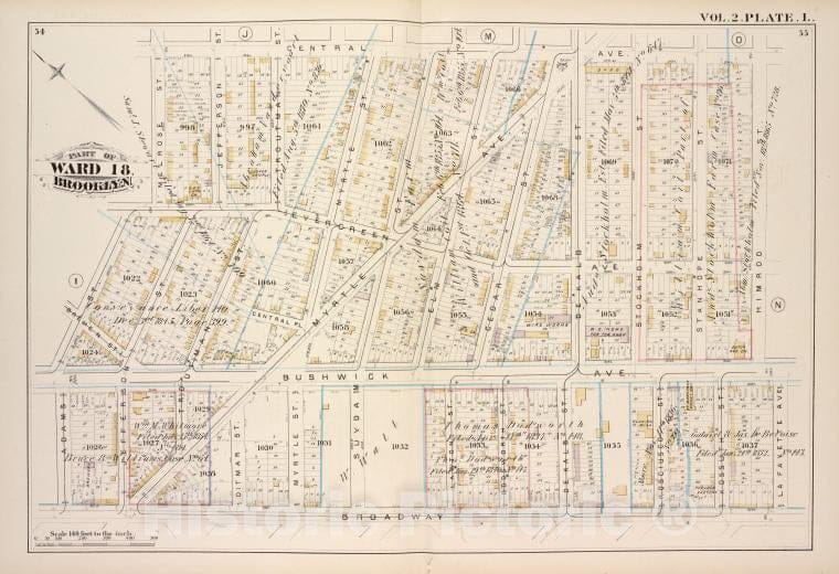 Historic Map - 1880 Brooklyn (New York, N.Y.), Central Ave, Himrod St La Fayette Ave, Broadway, Adams St Melrose St; - Vintage Wall Art