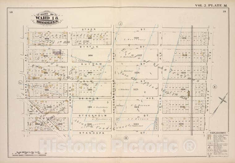 Historic Map - 1880 Brooklyn (New York, N.Y.), Starr St Wyckoff Ave, Stanhope St Central Ave; - Vintage Wall Art