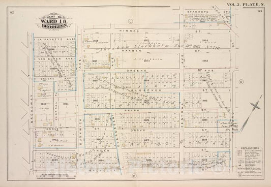 Historic Map - 1880 Brooklyn (New York, N.Y.), La Fayette Ave, Himrod St Stanhope St Hamburg St Magnolia St Broadway; - Vintage Wall Art
