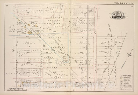 Historic Map - 1880 Brooklyn (New York, N.Y.), Stanhope St Wyckoff Ave, Greene Ave, St. Nicholas Ave, Magnolia St Hamburg St; - Vintage Wall Art