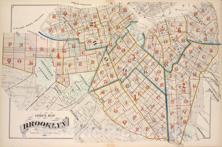 Historic 1880 Map - Index Map Of Brooklyn - Brooklyn (New York, N.Y.) - New York (State) - Volume 4 - Vintage Wall Art