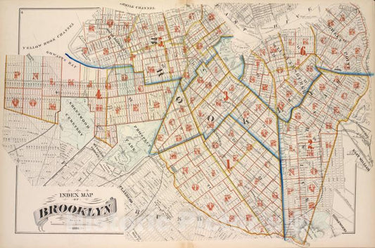 Historic 1880 Map - Index Map Of Brooklyn - Brooklyn (New York, N.Y.) - New York (State) - Volume 4 - Vintage Wall Art