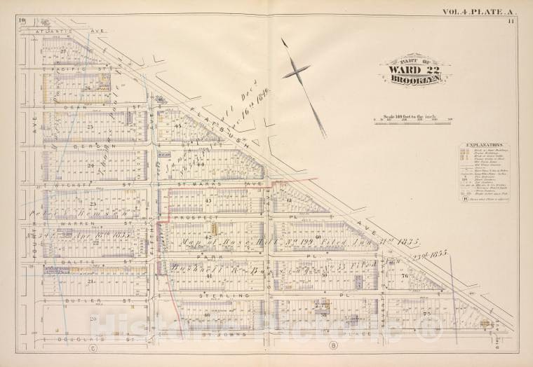 Historic Map - 1880 Brooklyn (New York, N.Y.), Atlantic Ave, Flatbush Ave, St. Johns Place, Douglass St Fourth Ave; ] - Vintage Wall Art