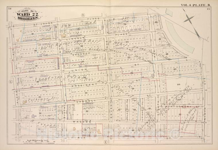 Historic Map - 1880 Brooklyn (New York, N.Y.), St. Johns Place, Plaza, Ninth Ave, First St Fifth Ave; - Vintage Wall Art