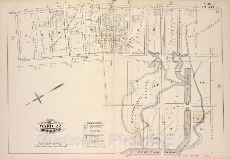 Historic Map - 1880 Brooklyn (New York, N.Y.),Fifth Ave, Fifth St Sixth St Second Ave, Gowanus Canal, First St Fourth Ave, Douglass Ave; Third Ave, Degraw - Vintage Wall Art