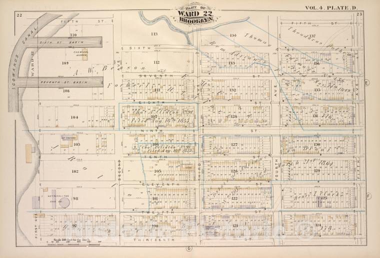Historic Map - 1880 Brooklyn (New York, N.Y.), Fifth St Sixth St Fifth Ave, Thirteenth St First Ave, Gowanus Canal; - Vintage Wall Art