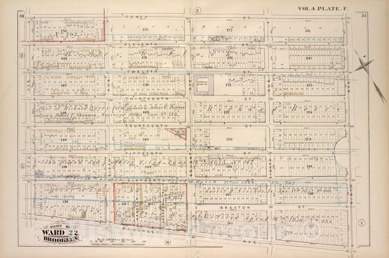 Historic Map - 1880 Brooklyn (New York, N.Y.), Tenth St Ninth Ave, Prospect Ave, Fifth Ave; - Vintage Wall Art