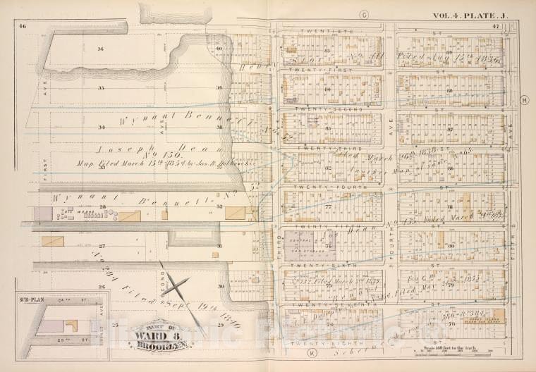 Historic Map - 1880 Brooklyn (New York, N.Y.), Twentieth St Fifth Ave, Twenty-Eighth St Gowanus Bay, Vintage Wall Art