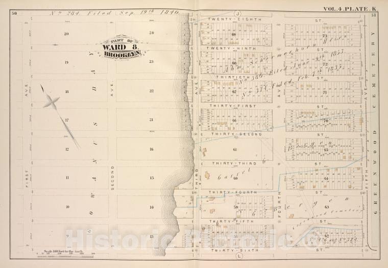 Historic Map - 1880 Brooklyn (New York, N.Y.), Twenty-Eighth St Fifth Ave, Thirty-Sixth St First Ave; Twenty-Ninth St Thirtieth St Thirty-First St Thirty-Se - Vintage Wall Art