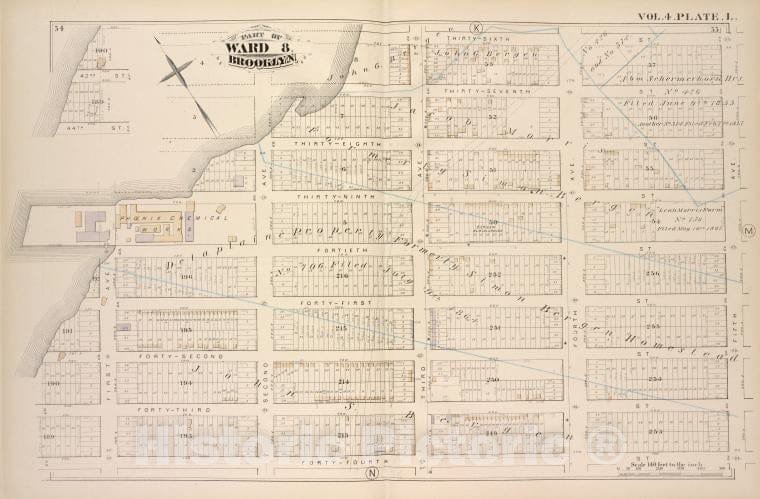 Historic Map - 1880 Brooklyn (New York, N.Y.), Thirty-Sixth, Fifth Ave, Forty-Fourth St Gowanus Bay; - Vintage Wall Art