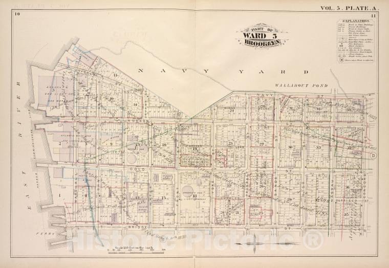 Historic Map - 1880 Brooklyn (New York, N.Y.), U.S. Navy Yard, Concord St Bridge St East River; - Vintage Wall Art