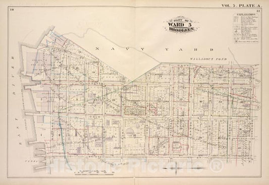 Historic Map - 1880 Brooklyn (New York, N.Y.), U.S. Navy Yard, Concord St Bridge St East River; - Vintage Wall Art