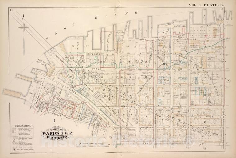 Historic Map - 1880 Brooklyn (New York, N.Y.), East River, Bridge St Sands St Poplar St; - Vintage Wall Art