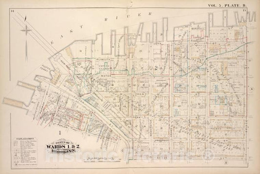 Historic Map - 1880 Brooklyn (New York, N.Y.), East River, Bridge St Sands St Poplar St; - Vintage Wall Art