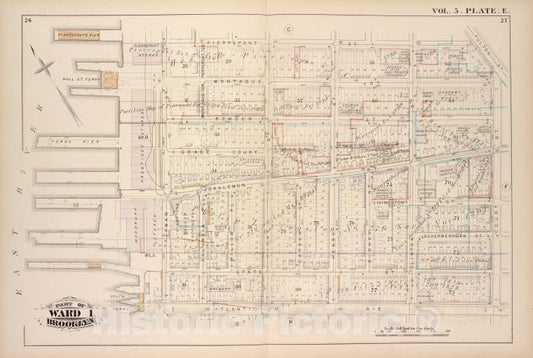 Historic Map - 1880 Brooklyn (New York, N.Y.), Pierrepont St Fulton St Court St Atlantic Ave, East River; - Vintage Wall Art