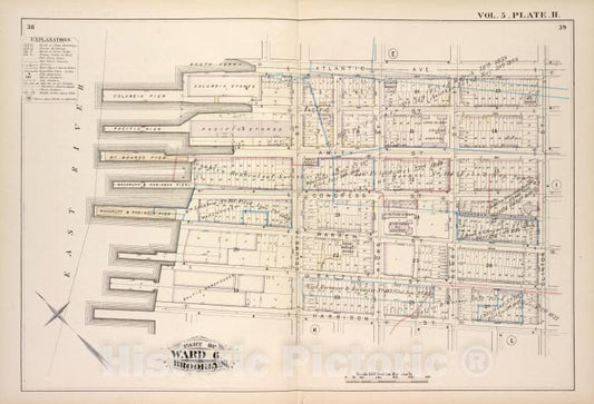 Historic Map - 1880 Brooklyn (New York, N.Y.), Atlantic Ave, Clinton St Harrison St East River; - Vintage Wall Art