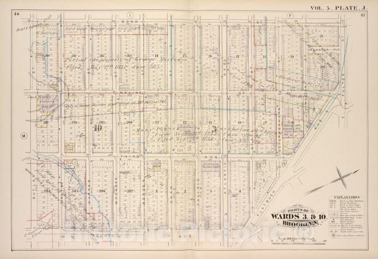 Historic Map - 1880 Brooklyn (New York, N.Y.), Bond St Fulton St Flatbush Ave, Fourth Ave, Butler St; - Vintage Wall Art