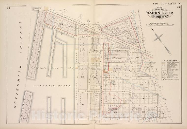Historic Map - 1880 Brooklyn (New York, N.Y.), Hamilton Ave, Carroll St Columbia St Verona St East River; - Vintage Wall Art