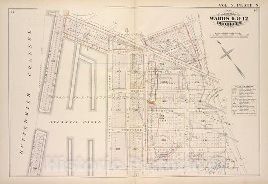 Historic Map - 1880 Brooklyn (New York, N.Y.), Hamilton Ave, Carroll St Columbia St Verona St East River; - Vintage Wall Art