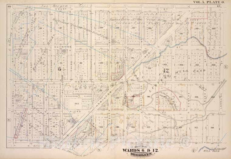 Historic Map - 1880 Brooklyn (New York, N.Y.), Court St Lorraine St Columbia St Carroll St; - Vintage Wall Art