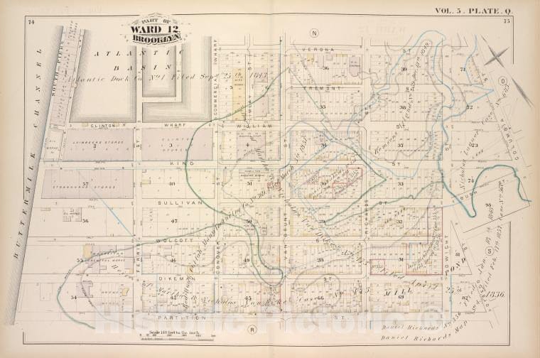 Historic Map - 1880 Brooklyn (New York, N.Y.), Atlantic Basin, Verona St Columbia St Otsego St Partition St Buttermilk Channel; - Vintage Wall Art
