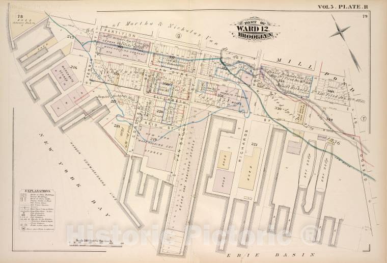 Historic Map - 1880 Brooklyn (New York, N.Y.),Partition Otsego Erie Basin, New York Bay; Van Dyke Elizabeth Reid Ferris Conover Van Brunt Richards, Vintage Wall Art