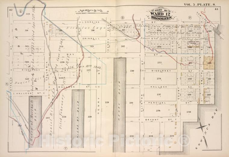 Historic Map - 1880 Brooklyn (New York, N.Y.),Lorraine St Hamilton Ave, Gowanus Bay, Otsego St; Crinnell St Bay St Sigourney St Halleck St Percival St Brya - Vintage Wall Art