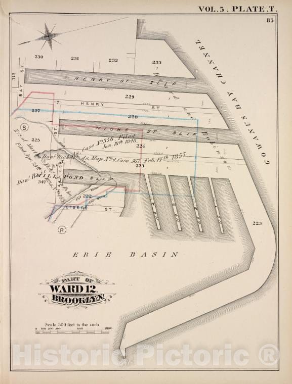 Historic Map - 1880 Brooklyn (New York, N.Y.) By Henry. Slip, Gowanus Bay Channel, Erie Basin, Halleck, Henry, Bay; Hicks. Slip, Pond Slip, Otsego. - Vintage Wall Art