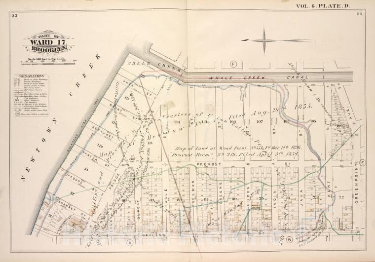Historic Map - 1880 Brooklyn (New York, N.Y.), Whale Creek Canal, Green Point Ave, Oakland St Newtown Creek; ] - Vintage Wall Art