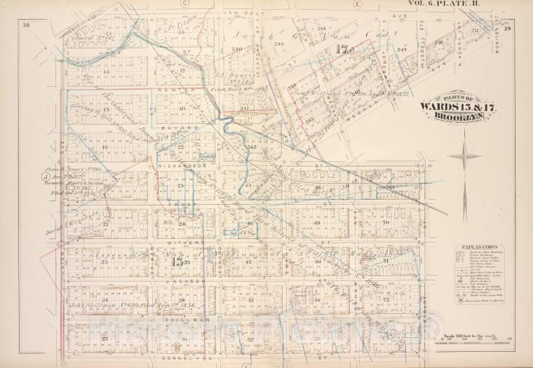 Historic Map - 1880 Brooklyn (New York, N.Y.), Van Cott Ave, Van Pelt Ave, Monitor St Meeker Ave, Richardson St Humboldt St Conselyea St Union Ave; - Vintage Wall Art