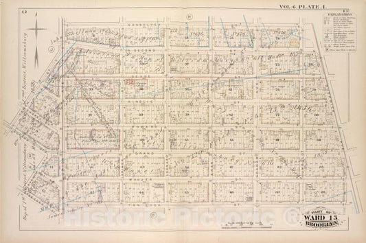 Historic Map - 1880 Brooklyn (New York, N.Y.), Conselyea St Bushwick Ave, Ten Eyck St S. Second St Eleventh St Grand St Tenth St Union Ave, Vintage Wall Art