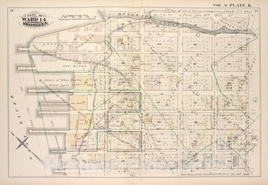 Historic Map - 1880, Brooklyn (New York, N.Y.) Bushwick Inlet, N.14Th St Fifth St N.6Th St East River; - Vintage Wall Art