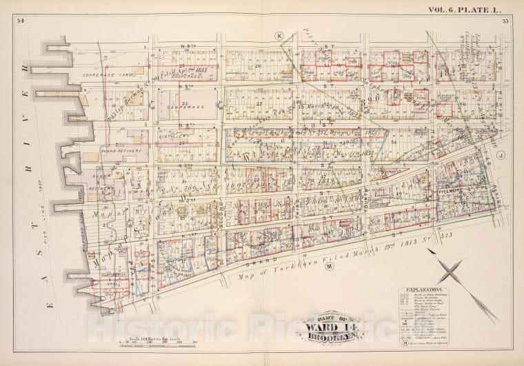 Historic Map - 1880 Brooklyn (New York, N.Y.), N.6Th St Sixth St Grand St East River; - Vintage Wall Art