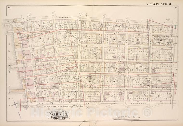 Historic Map - 1880 Brooklyn (New York, N.Y.), Grand St Seventh St Broadway, S. Sixth St East River; - Vintage Wall Art