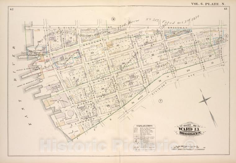 Historic Map - 1880 Brooklyn (New York, N.Y.), S. Sixth St Broadway, Seventh St Division Ave, S. Eleventh St East River; - Vintage Wall Art
