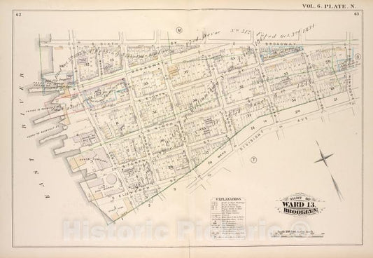 Historic Map - 1880 Brooklyn (New York, N.Y.), S. Sixth St Broadway, Seventh St Division Ave, S. Eleventh St East River; - Vintage Wall Art