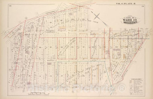 Historic Map - 1880, Brooklyn (New York, N.Y.) Broadway, Middleton St Harrison Ave, Flushing Ave, Lee Ave, Keap St; - Vintage Wall Art