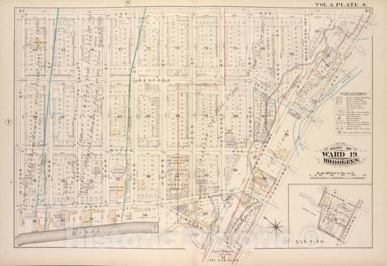 Historic Map - 1880 Brooklyn (New York, N.Y.), Lee Ave, Flushing Ave, Classon Ave, Hewes St Canal, Wilson St; - Vintage Wall Art