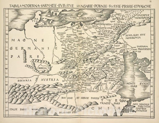 Historic 1899 Map - Karta Tabula Moderna Sarmatiae Eur. Iz Latinskago Izdaniia Geografii Ptolemeia, Argentorati, 1513. Text Str.15 - Russia - Vintage Wall Art